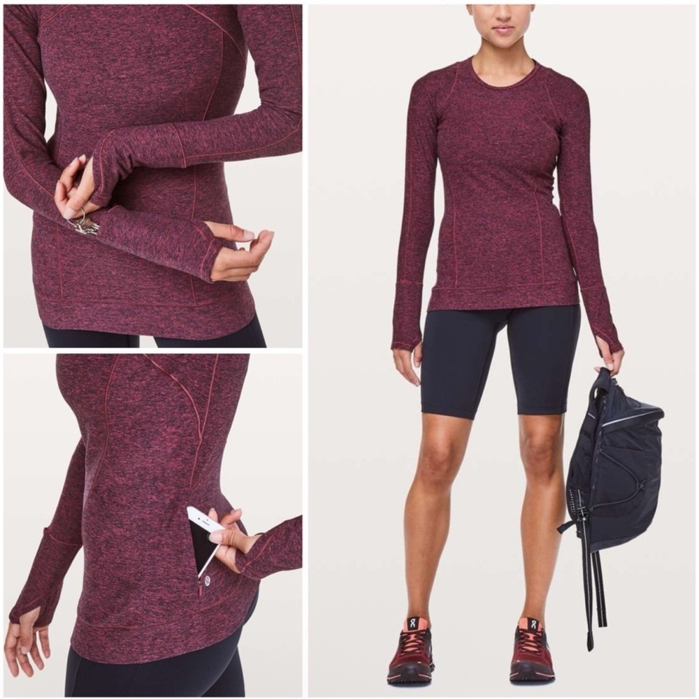 Lululemon Cypress Kiss Heathered Star Ruby Black Long Sleeve Women’s Top Sz 12